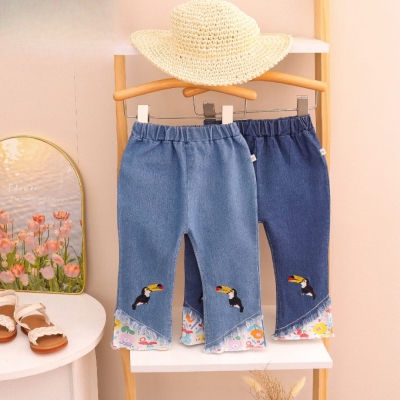 pants girls bird embroidery ripped floral IDN 23 - celana anak perempuan (ONLY 5PCS)